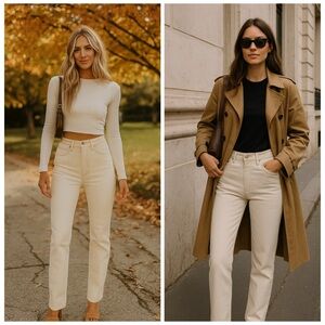 WT WEWOREWHAT x Revolve Cream Icon High Rise Straight Leg Jeans Size 31